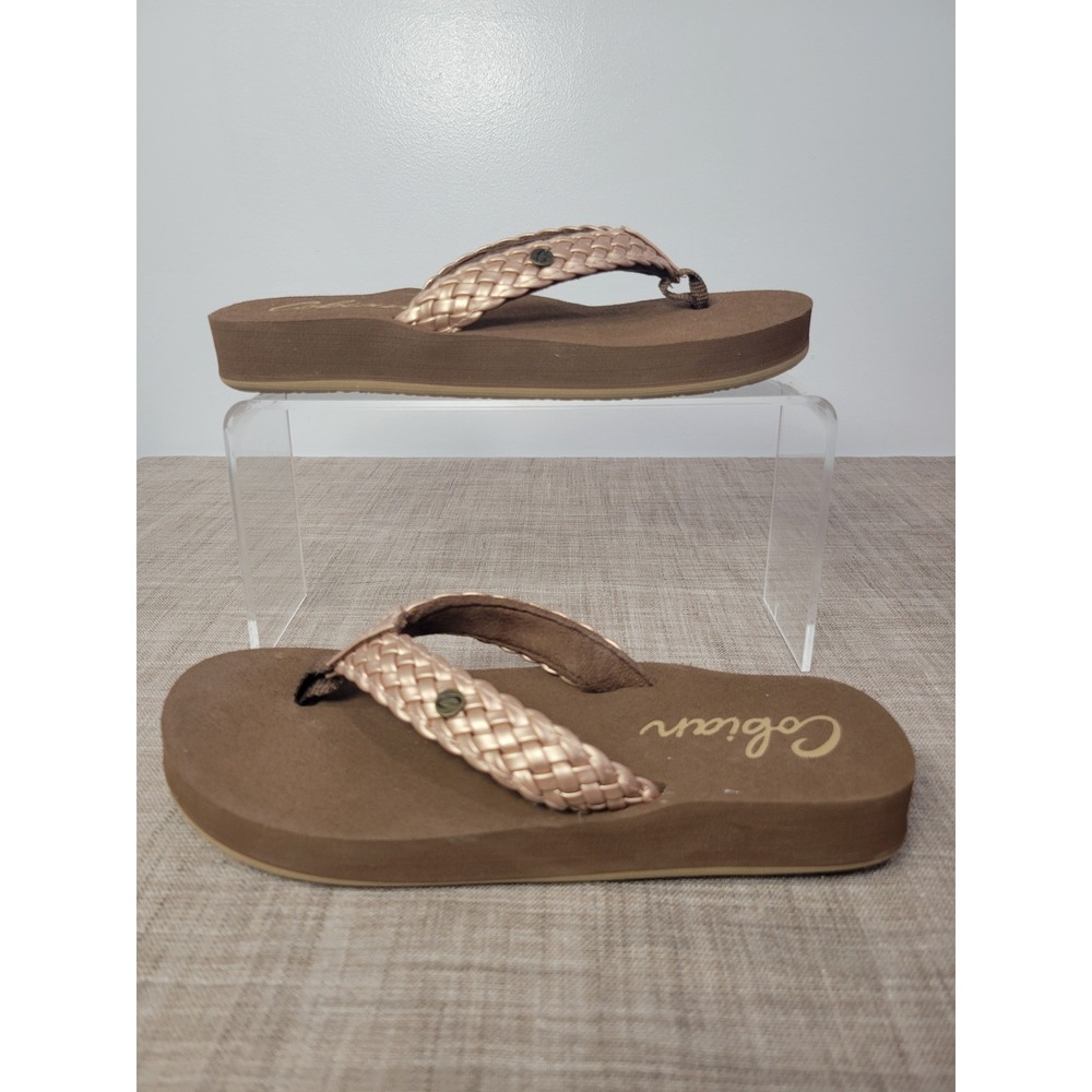 Cobian Braided Bounce Flip Flops Rose Gold Brown Platform Sandals Womens 8